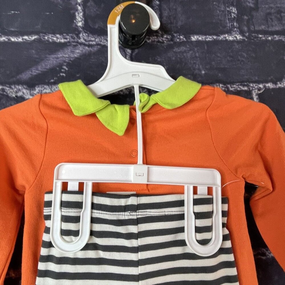 Cat & Jack 12 Months Pumpkin Romper Top & Striped Bottom Set - Picture 7 of 8
